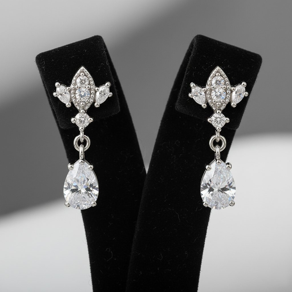 Silver Antique Chandelier CZ Teardrop Earrings