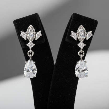 Silver Antique Chandelier CZ Teardrop Earrings