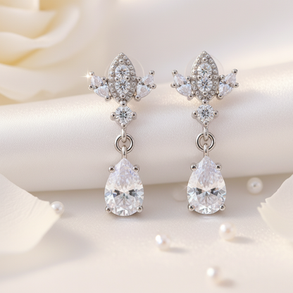Silver Antique Chandelier CZ Teardrop Earrings