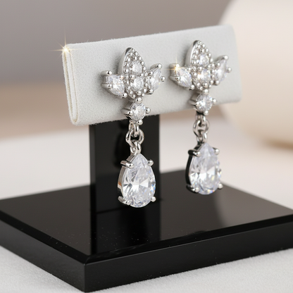 Silver Antique Chandelier CZ Teardrop Earrings