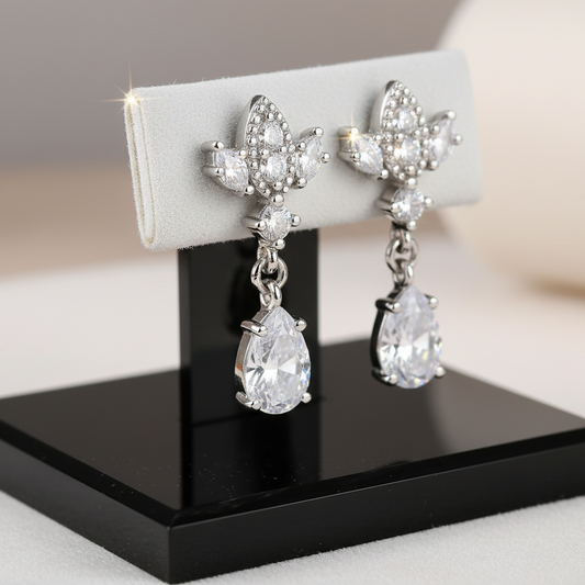 Silver Antique Chandelier CZ Teardrop Earrings