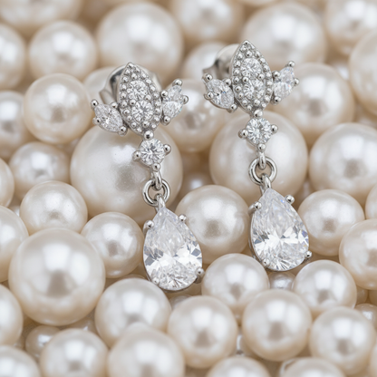 Silver Antique Chandelier CZ Teardrop Earrings