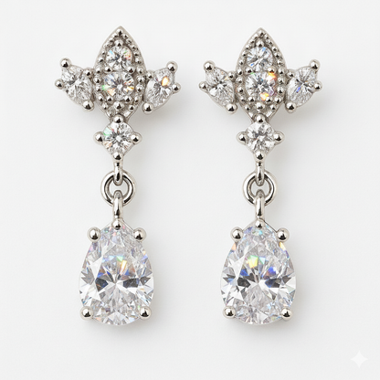 Silver Antique Chandelier CZ Teardrop Earrings