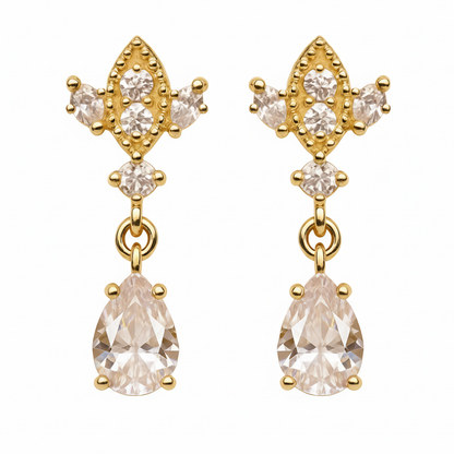 Gold Antique Chandelier CZ Teardrop Earrings