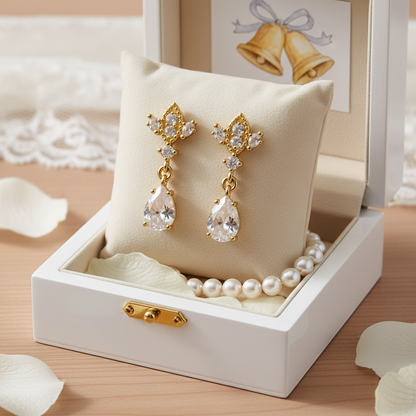 Gold Antique Chandelier CZ Teardrop Earrings