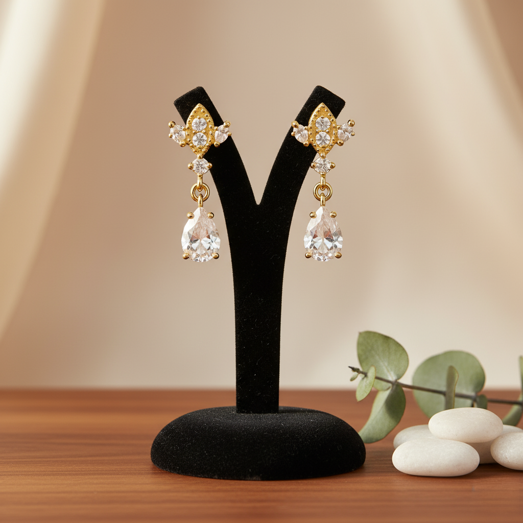 Gold Antique Chandelier CZ Teardrop Earrings