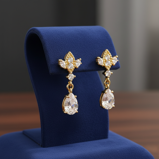 Gold Antique Chandelier CZ Teardrop Earrings