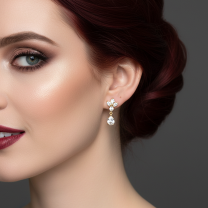 Gold Antique Chandelier CZ Teardrop Earrings