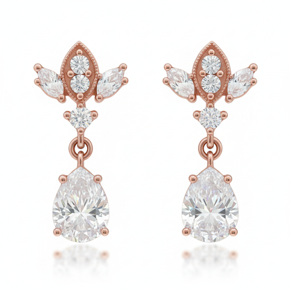 Rose Gold Antique Chandelier CZ Drop Earrings