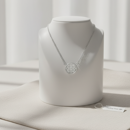 Silver Round Lace Filigree Necklace