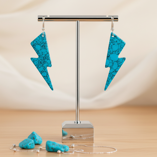 Lightning Bolt Blue Turquoise Gibbsite Earrings