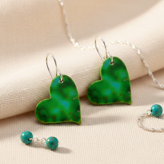 Green Turquoise Gibbsite Heart Earrings