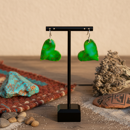 Green Turquoise Gibbsite Heart Earrings