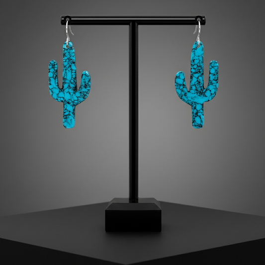 Turquoise Gibbsite Cactus Earrings