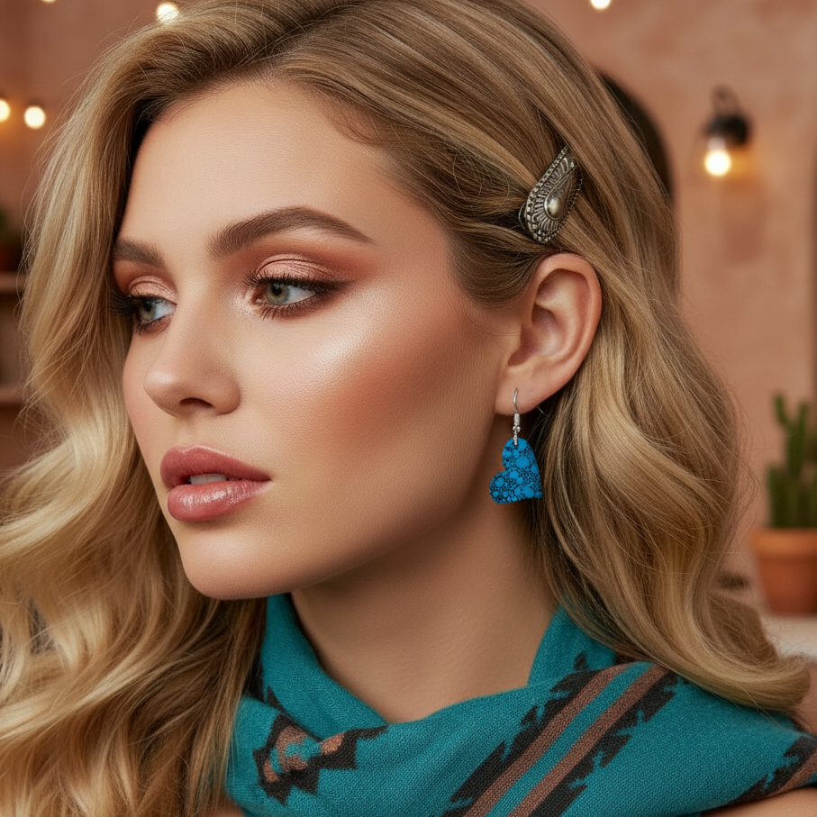 Blue Turquoise Gibbsite Heart Drop Earrings