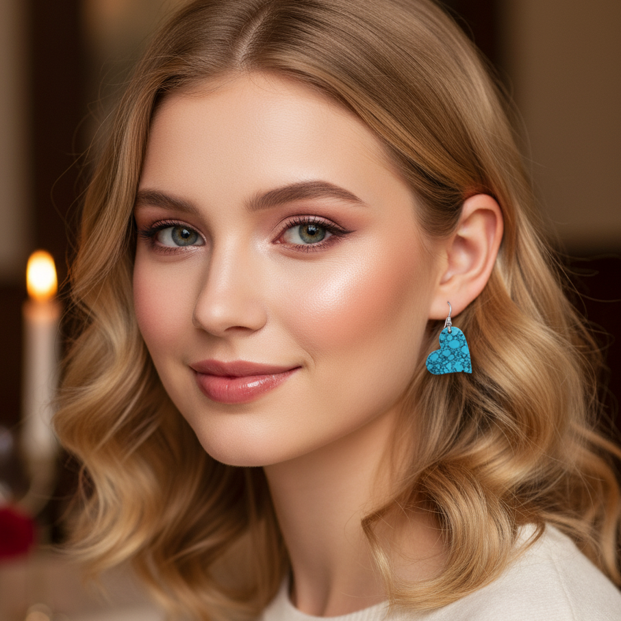 Blue Turquoise Gibbsite Heart Drop Earrings