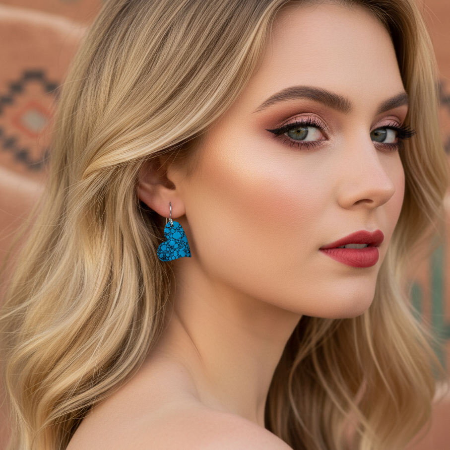 Blue Turquoise Gibbsite Heart Drop Earrings