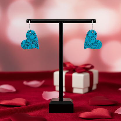 Blue Turquoise Gibbsite Heart Drop Earrings