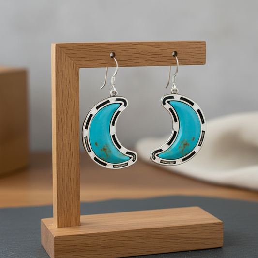 Sterling Silver Turquoise Moon Earrings