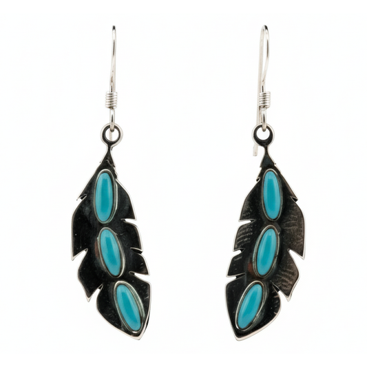 Sterling Silver Turquoise Feather Earrings