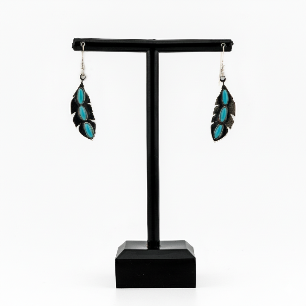 Sterling Silver Turquoise Feather Necklace and Earring Set