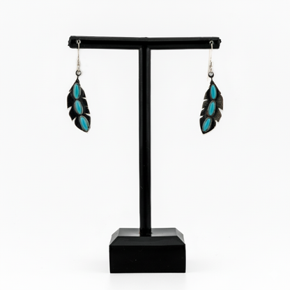 Sterling Silver Turquoise Feather Necklace and Earring Set