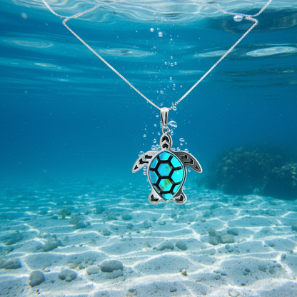 Sterling Silver Turquoise Sea Turtle Pendant & Earrings Jewelry Set