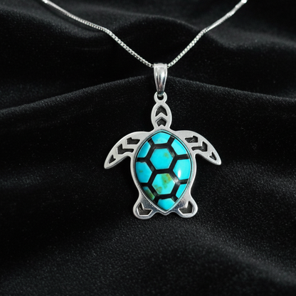 Sterling Silver Turquoise Turtle Pendant Necklace