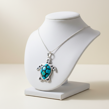 Sterling Silver Turquoise Turtle Pendant Necklace