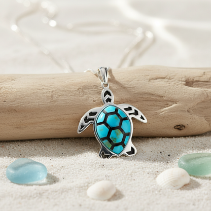 Sterling Silver Turquoise Turtle Pendant Necklace