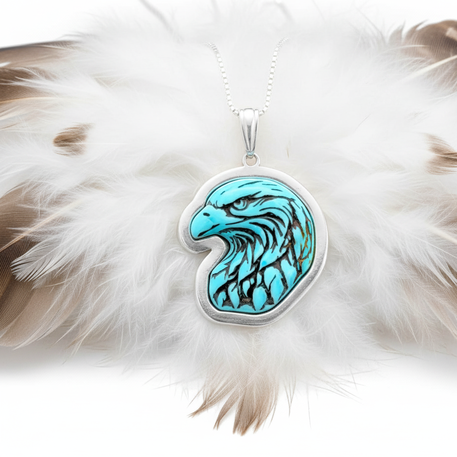 Sterling Silver Turquoise Eagle Pendant Necklace