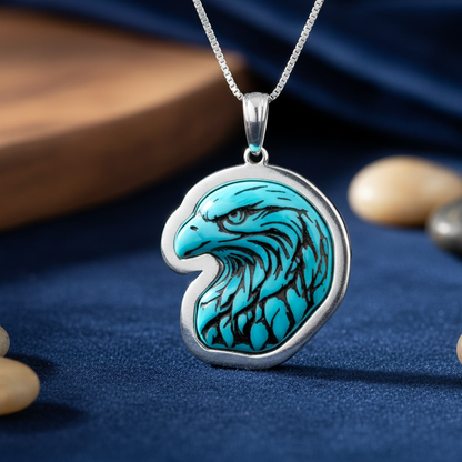 Sterling Silver Turquoise Eagle Pendant Necklace