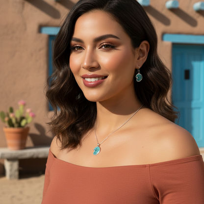 Sterling Silver Turquoise Eagle Pendant & Earrings Set