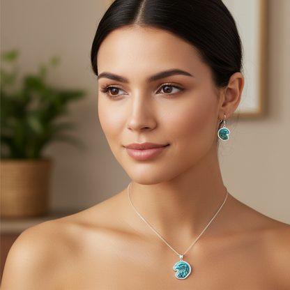 Sterling Silver Turquoise Eagle Pendant & Earrings Set