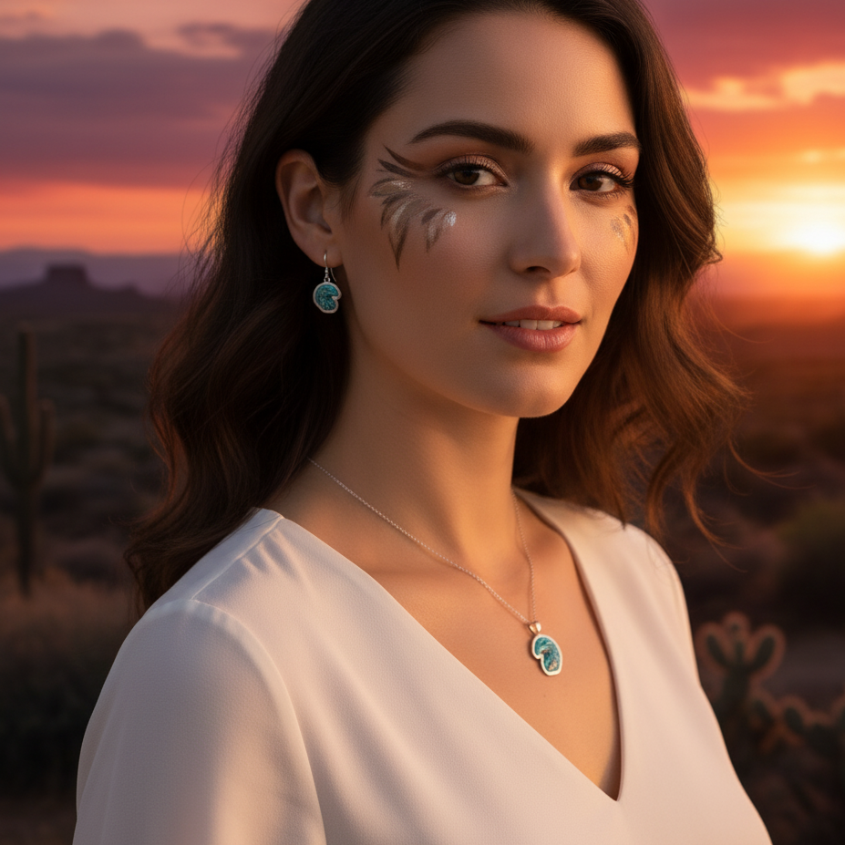 Sterling Silver Turquoise Eagle Pendant & Earrings Set