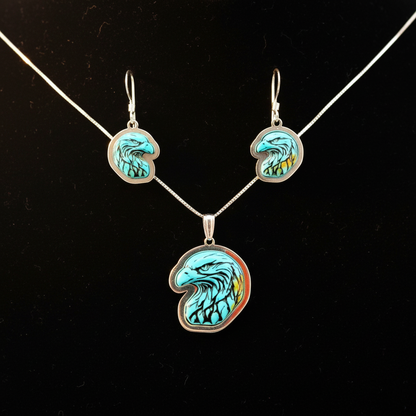 Sterling Silver Turquoise Eagle Pendant & Earrings Set