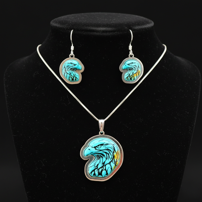 Sterling Silver Turquoise Eagle Pendant & Earrings Set