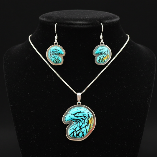 Sterling Silver Turquoise Eagle Pendant & Earrings Set