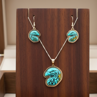 Sterling Silver Turquoise Eagle Pendant & Earrings Set
