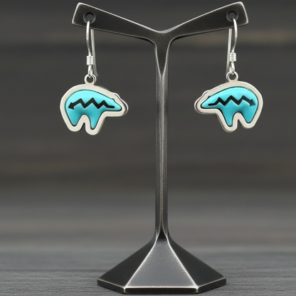 Sterling Silver Turquoise Bear Heartline Pendant & Earrings Set