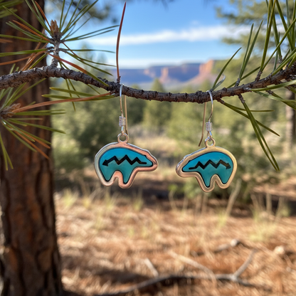 Sterling Silver Turquoise Bear Heartline Dangle Earrings