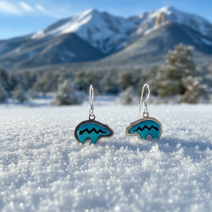 Sterling Silver Turquoise Bear Heartline Pendant & Earrings Set