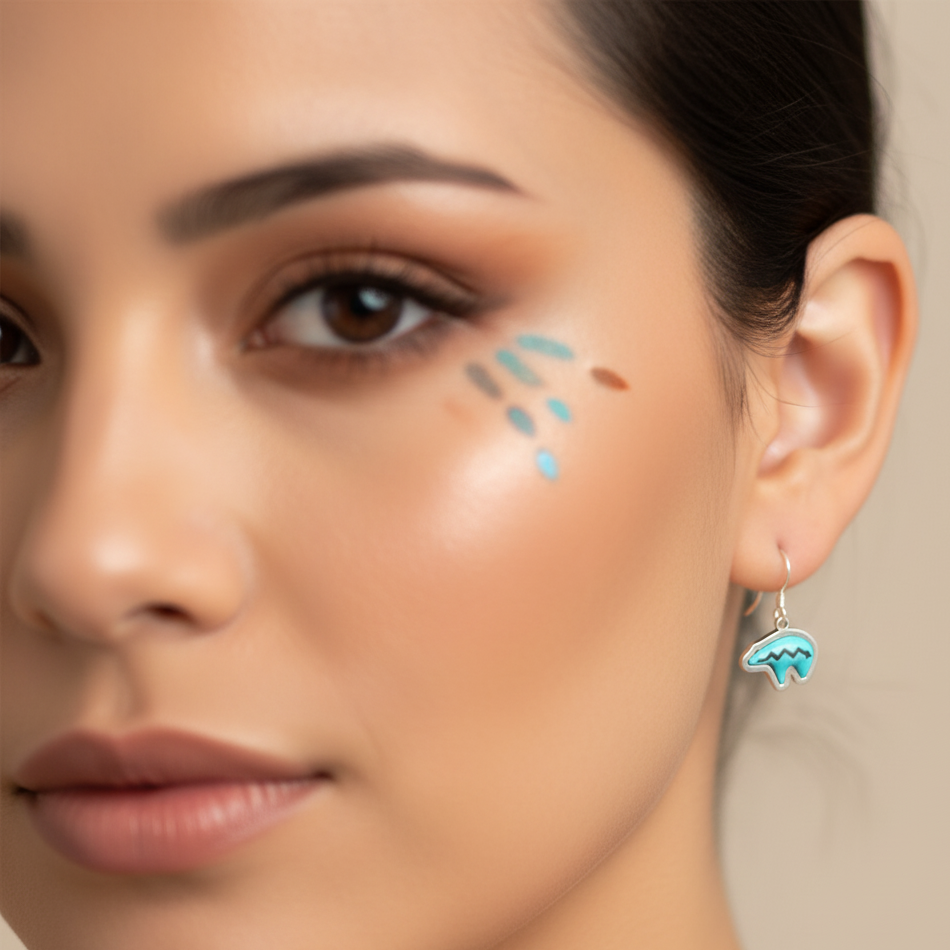 Sterling Silver Turquoise Bear Heartline Pendant & Earrings Set