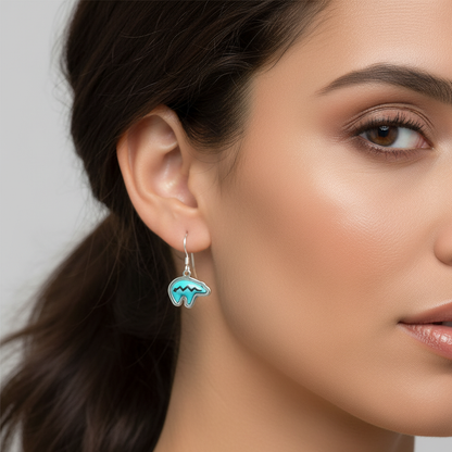 Sterling Silver Turquoise Bear Heartline Dangle Earrings