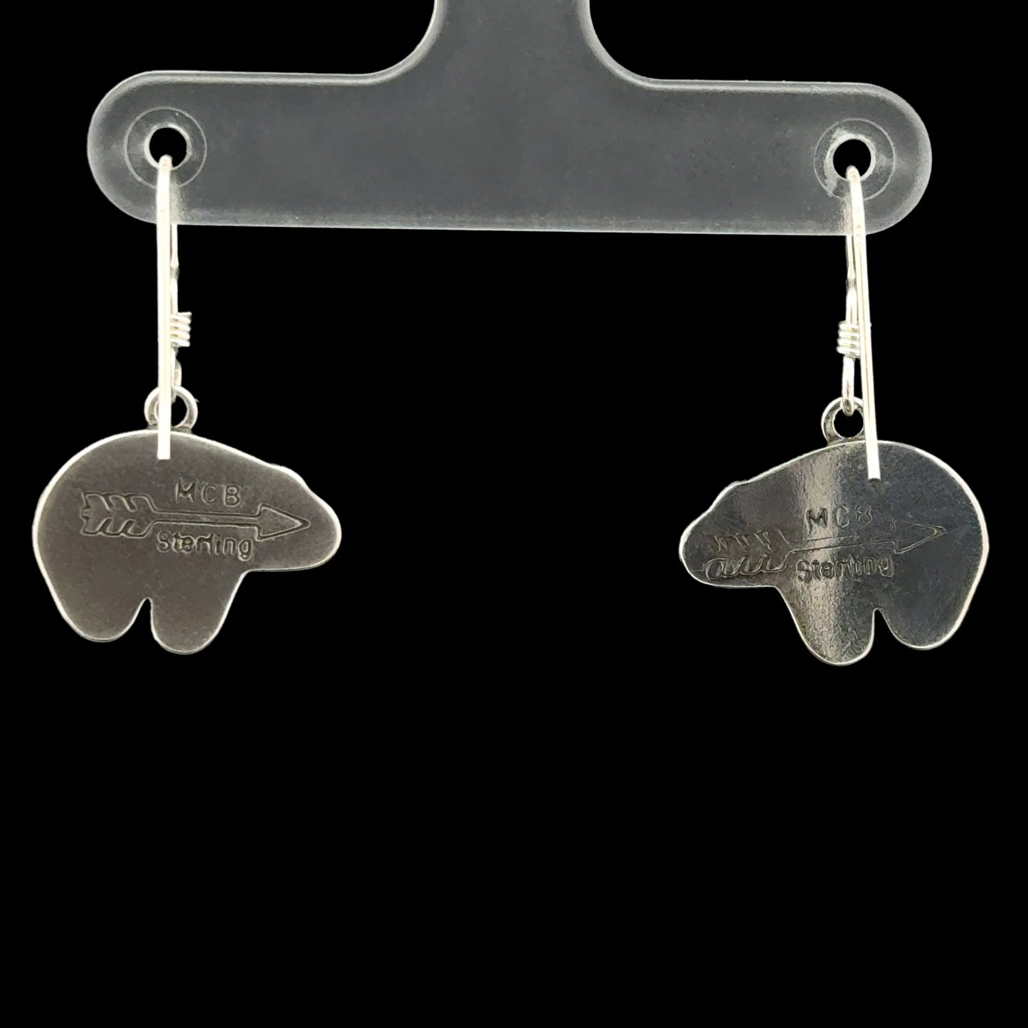 Sterling Silver Turquoise Bear Heartline Dangle Earrings