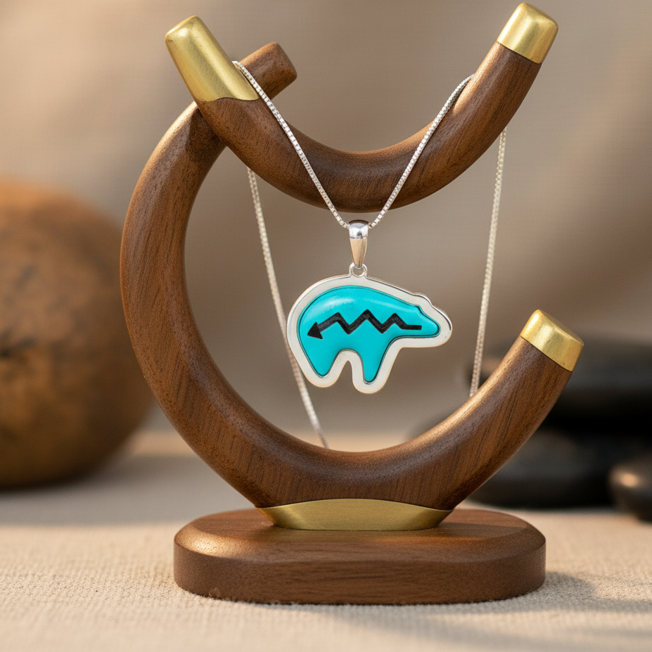 Sterling Silver Turquoise Bear Pendant Necklace