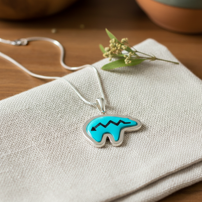 Sterling Silver Turquoise Bear Pendant Necklace