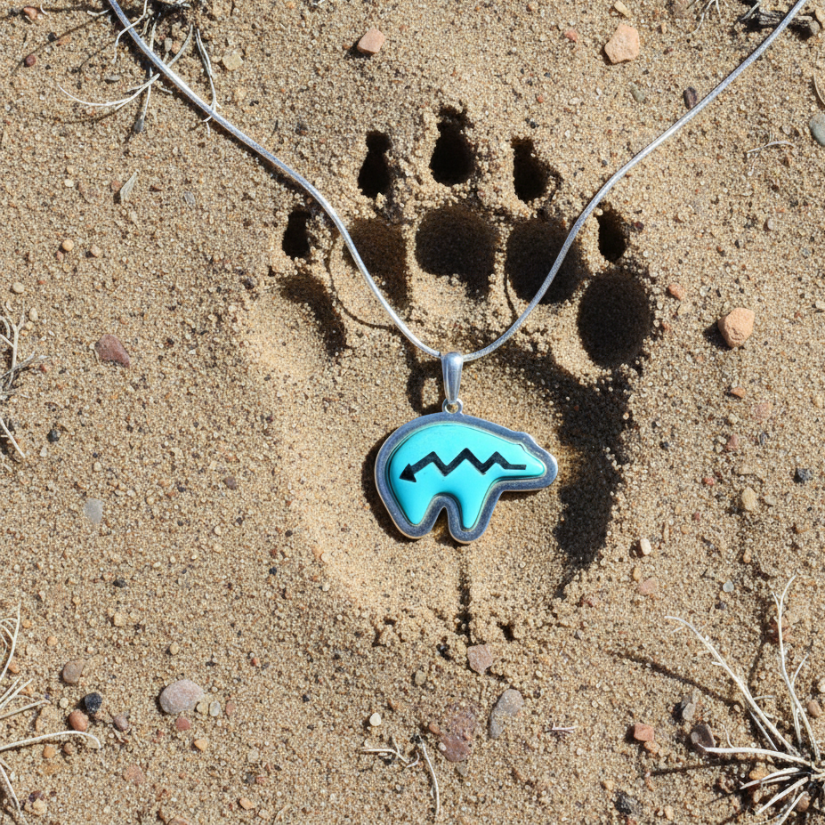 Sterling Silver Turquoise Bear Pendant Necklace