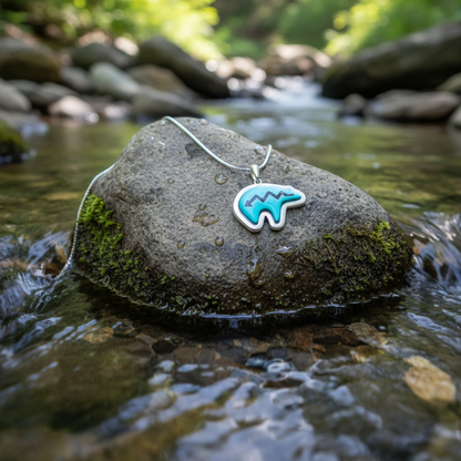 Sterling Silver Turquoise Bear Pendant Necklace