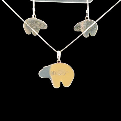 Sterling Silver Turquoise Bear Heartline Pendant & Earrings Set